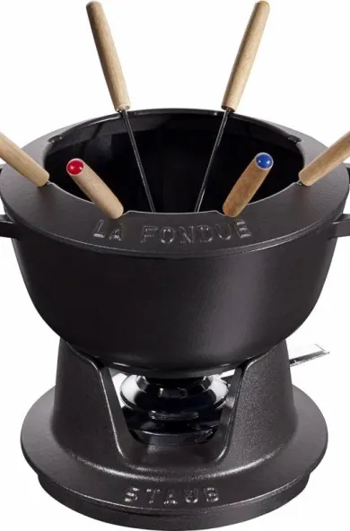 Staub Cast Iron Fondue Set Round Black - 20cm