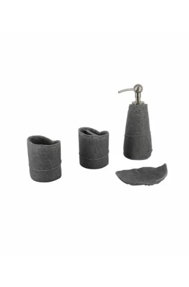 Bathroom Set Grey Leaf
