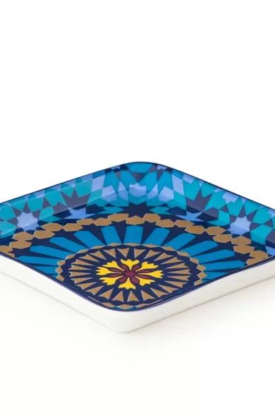 Images d'Orient Jade Porcelain Square Plate Moucharabieh Blue 11.5 cm