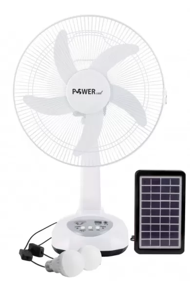Powercool Rechargeable Fan With Solar Panel & Bulbs