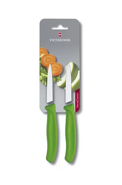 VICTORINOX PARING KNIVES SET OF 2 PIECES POINTED TIP GREEN COLOR