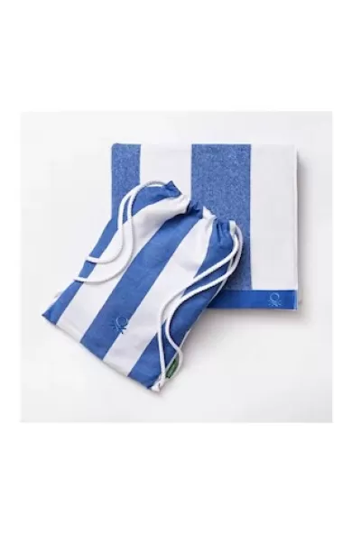 Benetton Set 2Pcs Rainbow Beach Cotton Towel & Bag - Blue
