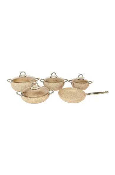 Falez Cookware Granite Avanos Belly Shape Creamy Set 9 Pcs