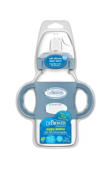 Dr. Brown's Wide-Neck Sippy Bottle with Silicone Handles - Dark Blue