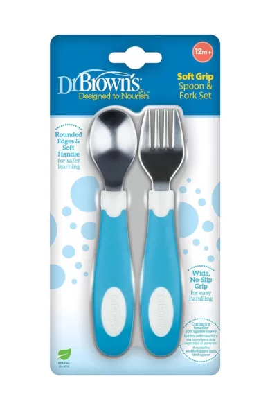Dr. Brown's Soft Grip Spoon & Fork - Blue