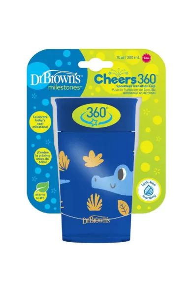 Dr. Brown's Jungle Fun Cheers 360 Spoutless Transition Sippy Cup with Handles - Blue