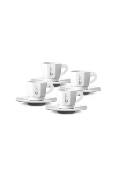 Bialetti Set of 4 Octagonal Cup & Saucers - 75ml