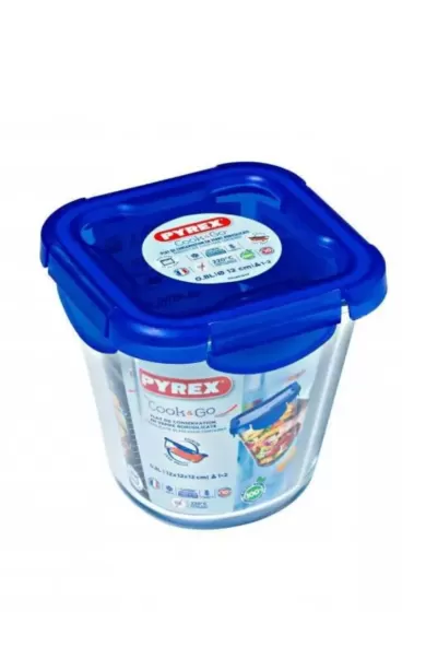Pyrex Cook & Go Glass Pasta Box Snack Pot with Lid - 12x12x12cm