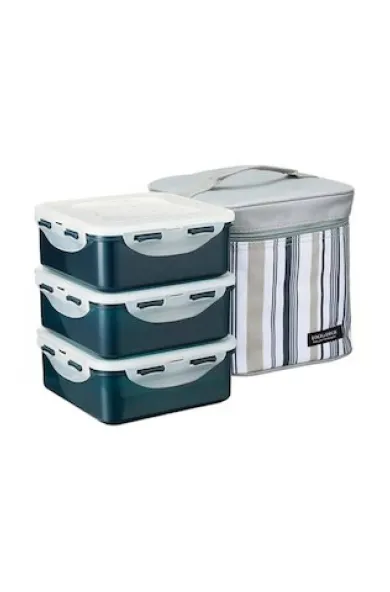 LocknLock Lunch Box 3P Set With Stripe Bag - Grey 