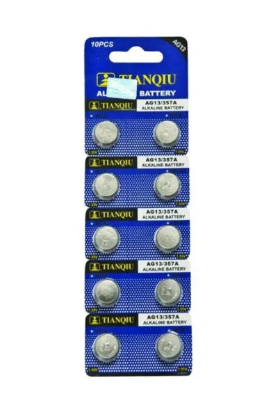 Tianqiu Alkaline Button Cell Battery 1.5 Volt for Watches, Cameras AG13 Pack of 10