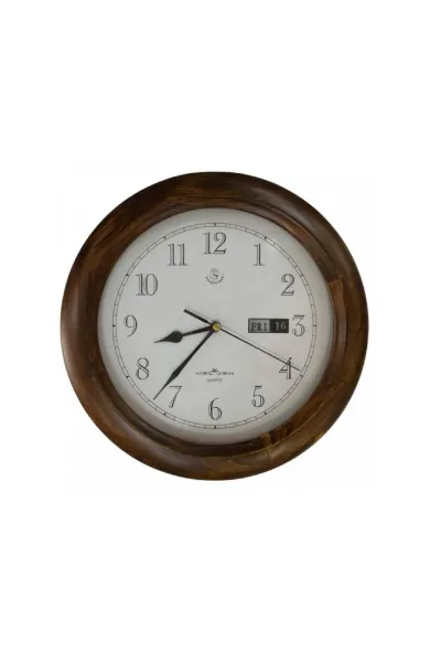 Woodpecker Quartz Analog Round Wall Clock with Calendar 28cm Diameter 