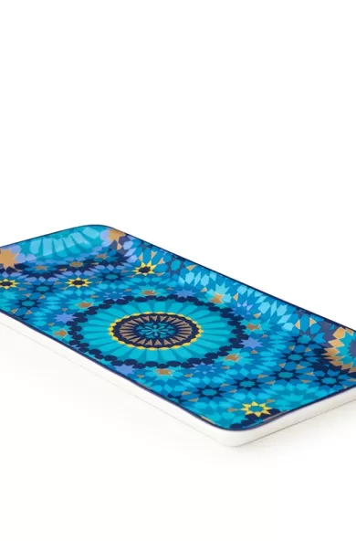 Images d'Orient Jade Porcelain Rectangle Plate Moucharabieh Blue 24x12 cm