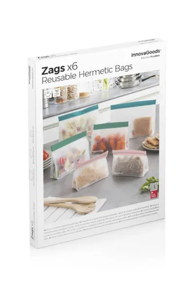 InnovaGoods Set Of Reusable Hermetically-Sealed Bags Zags 6 Pieces