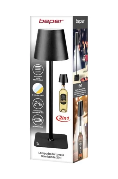 Beper Rechargeable Table Lamp 2 In 1 - Black