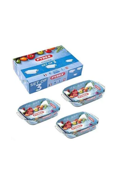 PYREX Optimum Rectangular Large Roaster Set - 3 Pieces