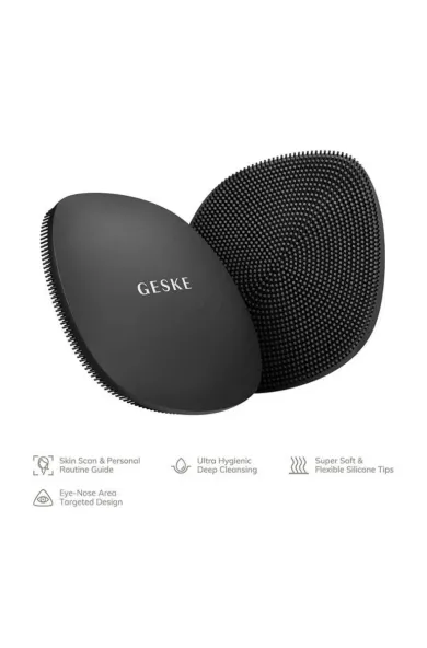 GESKE Facial Cleansing Facial Brush | 4 in 1 Non Electrical With Handle - Grey