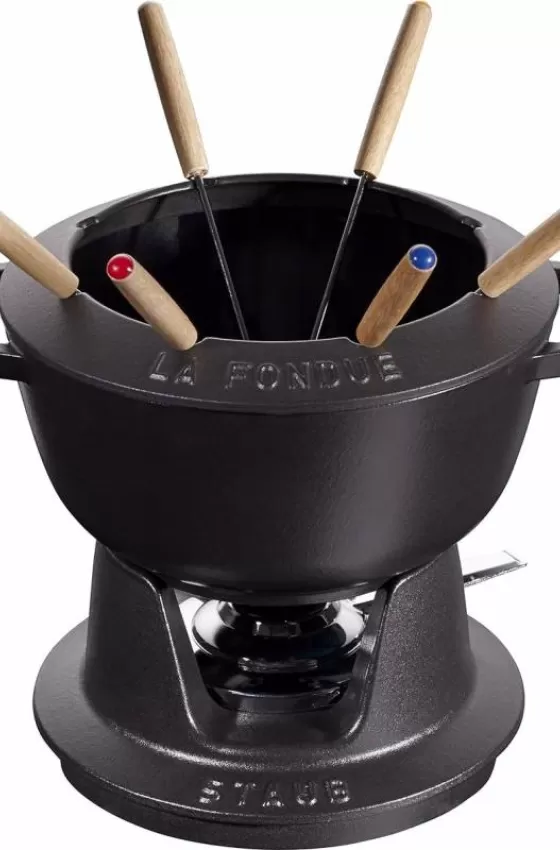 Staub Cast Iron Fondue Set Round Black - 20cm