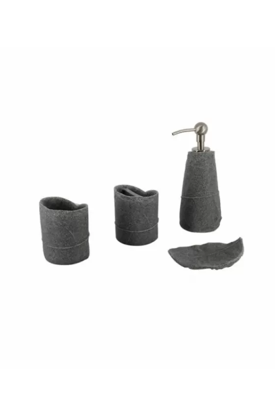 Bathroom Set Grey Leaf