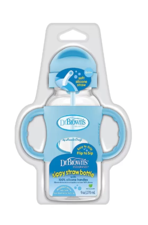 Dr. Brown's Sippy Straw Bottle with Silicone Handles - Blue