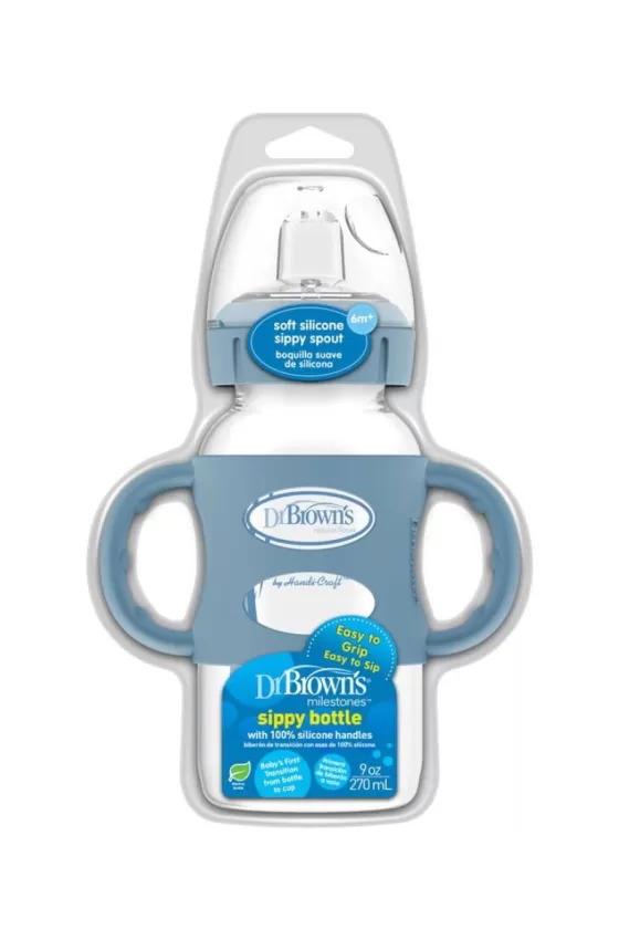 Dr. Brown's Wide-Neck Sippy Bottle with Silicone Handles - Dark Blue