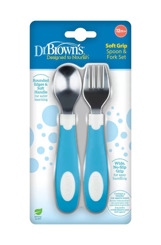 Dr. Brown's Soft Grip Spoon & Fork - Blue