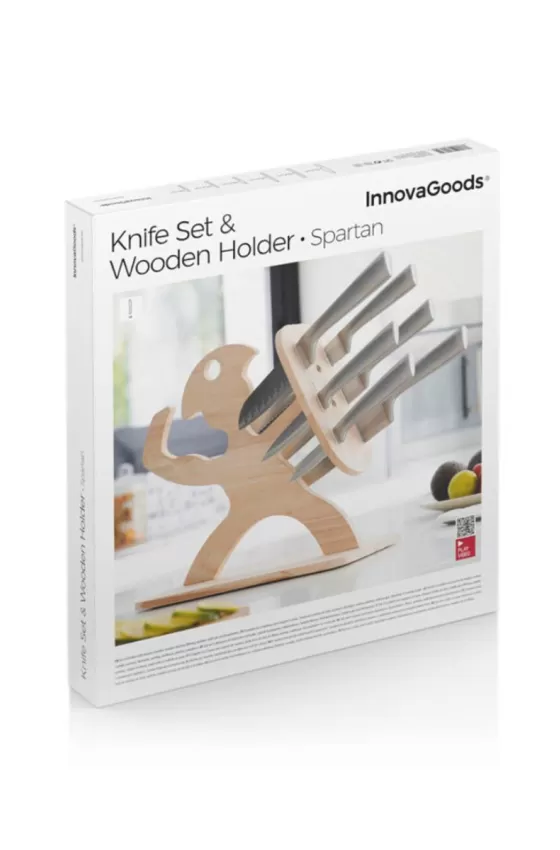 InnovaGoods Set Of Knives With Wooden Base Spartan 7 Pieces