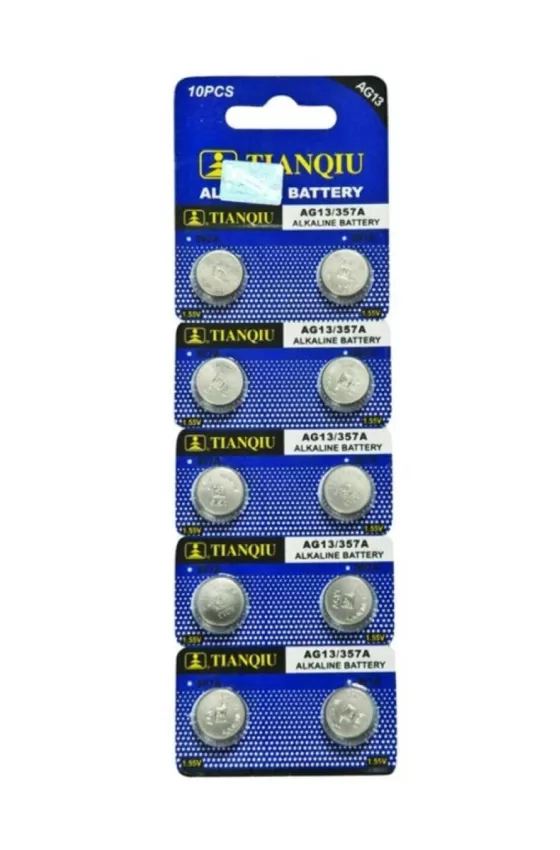 Tianqiu Alkaline Button Cell Battery 1.5 Volt for Watches, Cameras AG13 Pack of 10