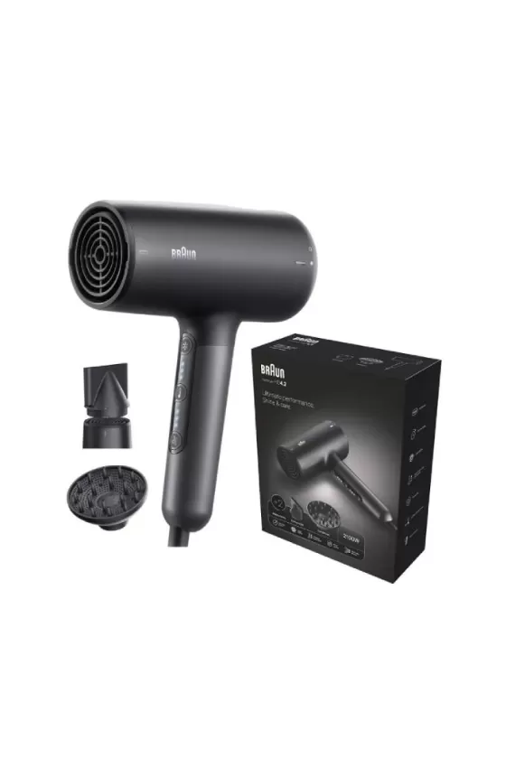 Braun Super Ionic Function with Large Diffuser & Nozzle Hair Dryer 2100W - Electro Black
